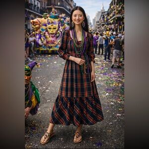 🎉RARE🎉 Anthropologie NWT Pink City Prints Agatha Scoop-Neck Ruffle-Hem Midi  L.